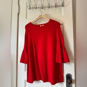 Anthropologie red sweater top bell sleeves